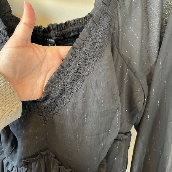 Torrid Babydoll Crinkle Chiffon Blouson Sleeve Top Black Witchy 0/Large NWT's - Picture 8 of 12